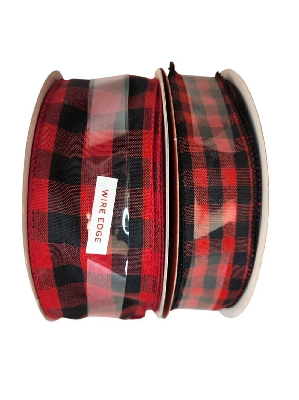 Buffalo Plaid Ribbon Wire Edge Place & Time 2.5 Inch 1.5 Inch - Picture 5 of 6